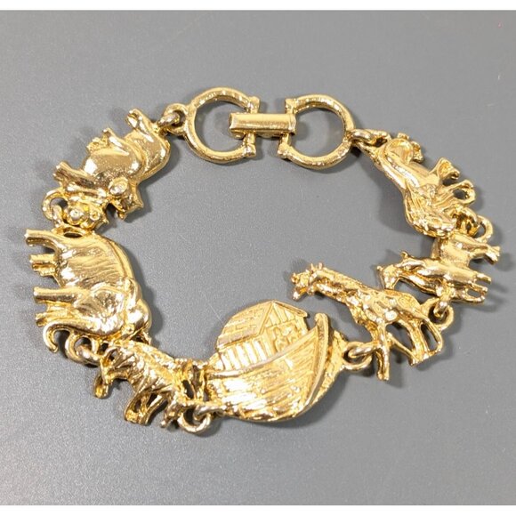 Premier Designs Noahs Ark Bracelet Gold Tone Chain Elephant Giraffe 6.5 in - Picture 1 of 9